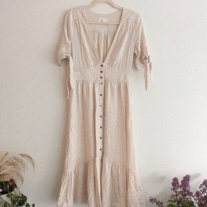 Oatmeal Linen midi dress, size Small